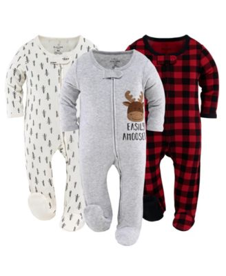 The Peanutshell Baby Boys Sleep N Play Footed Pajamas Girls 3 Pack Newborn to 9 Months - Redblackwhitegrey 15$