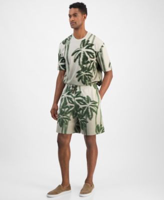 Men's Drawstring Palm Tree Print 9" Bermuda Shorts