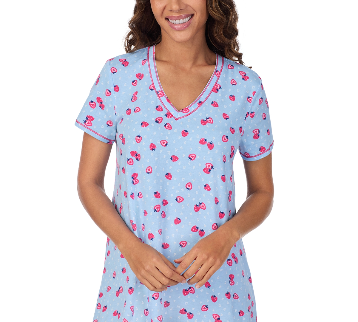 Shop Cuddl Duds Women's Printed Short-sleeve Sleepshirt In Strawberry Print