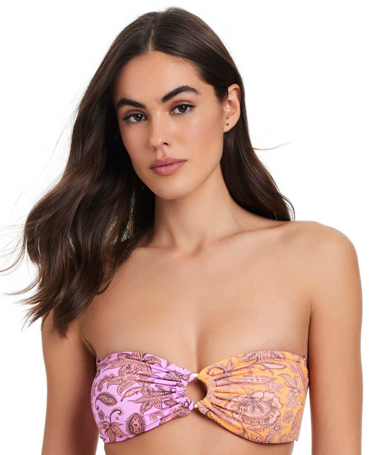 Red Carter O Ring Bandeau Bikini Top In Multi