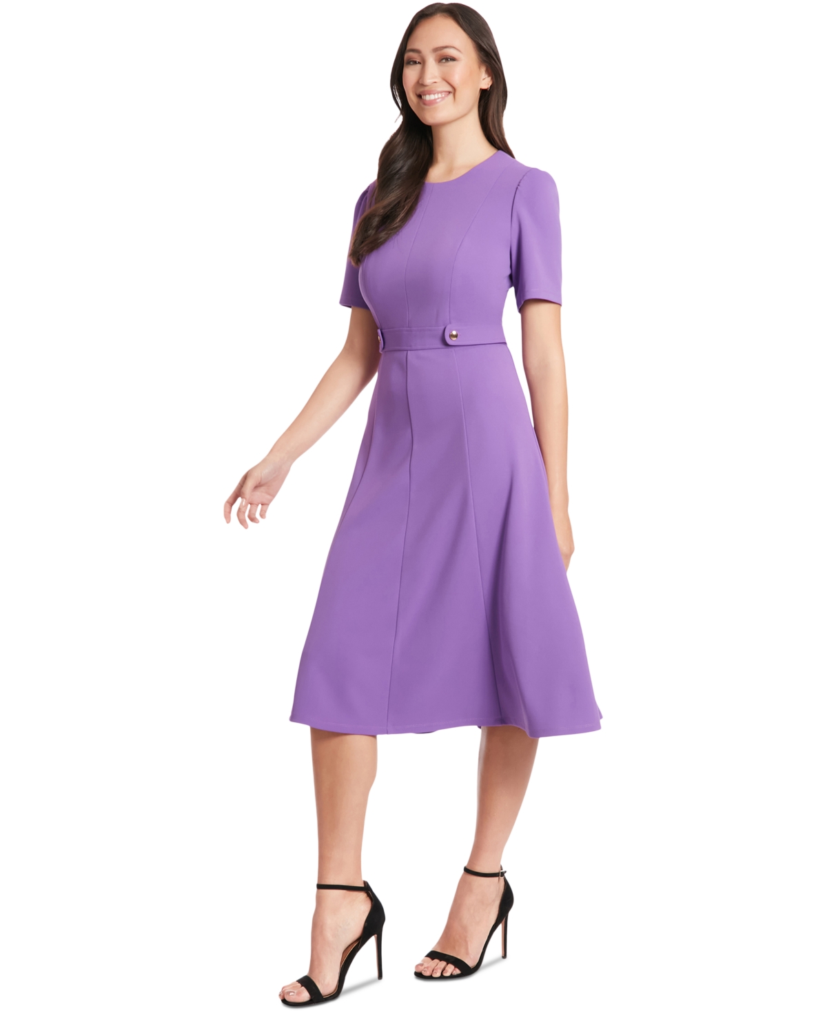 London Times Petite Fit & Flare Scuba Crepe Midi Dress