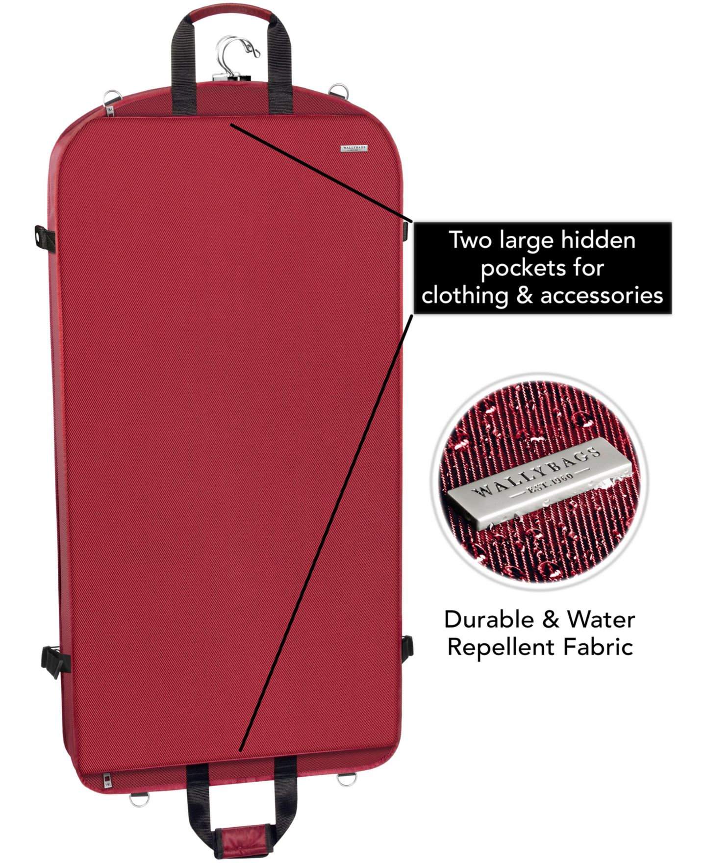 Сумка WallyBags 42" Premium Travel Garment Bag with Shoulder Strap and Pockets, цвет: Красный — фото 9