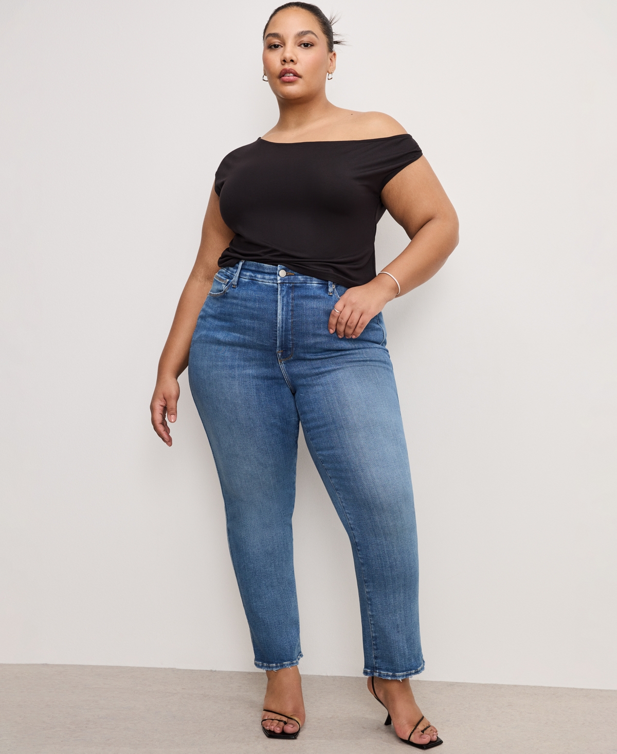 GOOD AMERICAN STRETCH JERSEY ASYMMETRIC TOP, REGULAR & PLUS SIZES 