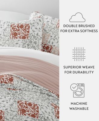 Scrolled Patchwork Reversible 3-Pc. Lightweight Quilt Set, King/California King