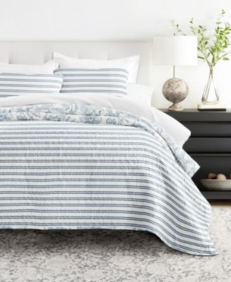 Jacobean and Stripe Reversible 2-Pc. Lightweight Quilt Set, Twin/Twin XL