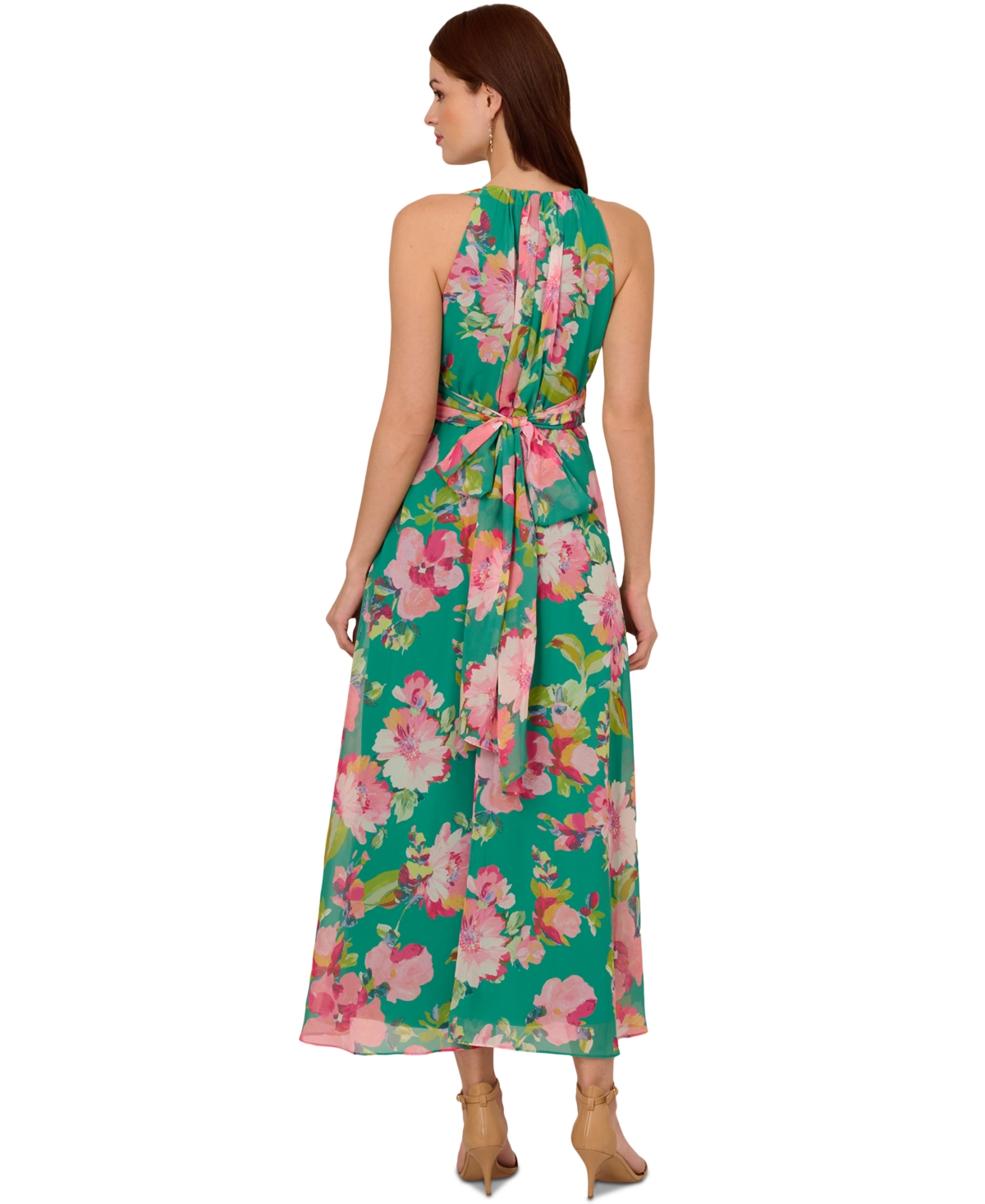 ADRIANNA PAPELL WOMEN'S FLORAL-PRINT HALTER MAXI DRESS 