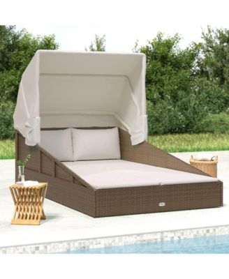 Sunbed with Foldable Roof  78.7"x44.9"x50.4" Poly Rattan