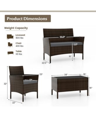 4 PCS Outdoor Wicker Furniture Set  Patio Rattan Conversation Set w/ Chair & Loveseat