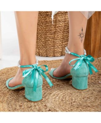 Illy Low Block Heel Sandals with Pearls