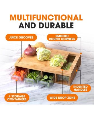 Bamboo Cutting Board with 4 Containers