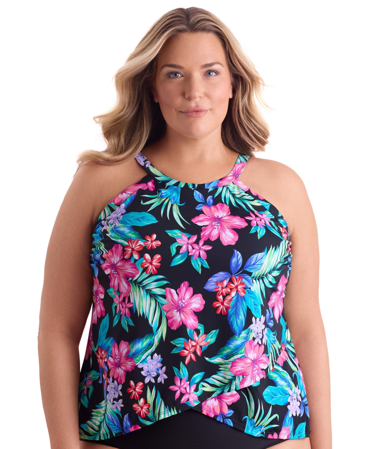 Women's Barcelona Blues High Neck Tankini Swimsuit Top - Island hopping