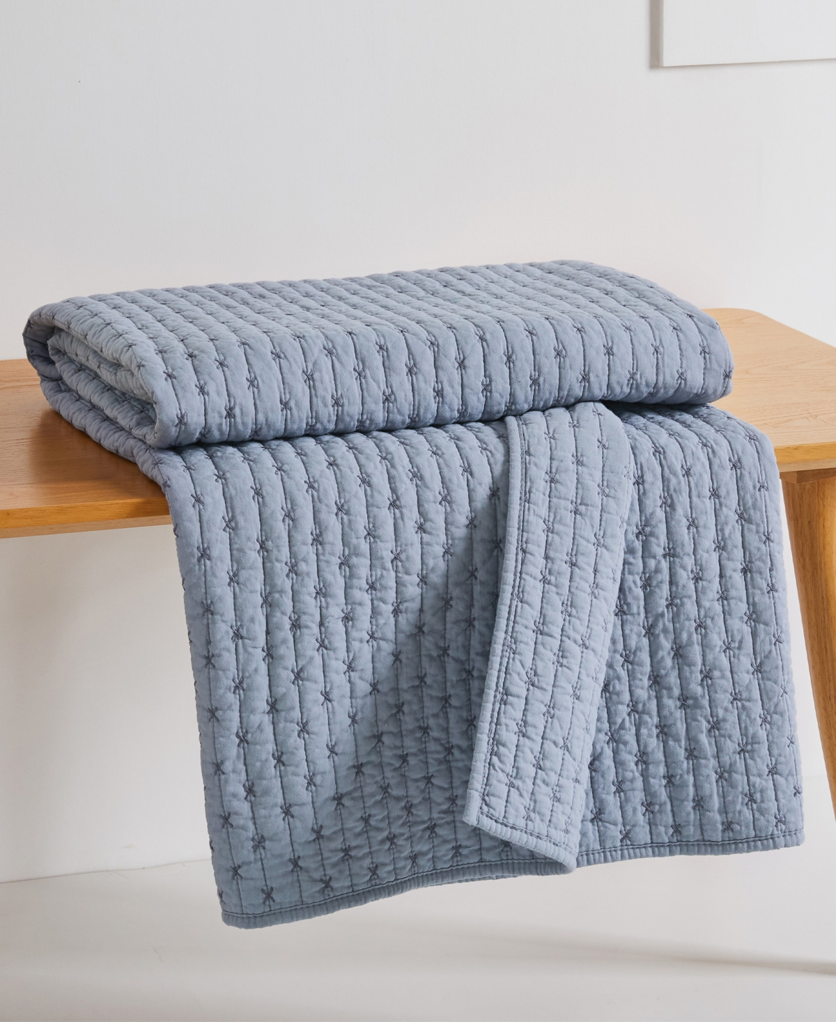 Levtex Cross Stitch Reversible Quilted Throw, 50" X 60" In Chambray