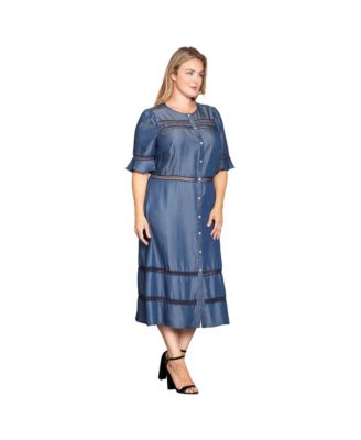 Plus Size Tencel Denim Button Front Midi Dress