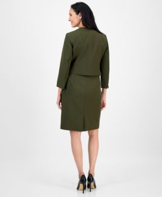 Women's Open-Front Collarless Jacket and Sheath Dress Suit Set, Regular & Petite 