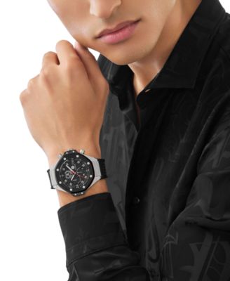 Men's Chronograph Royal Black Silicone Strap Watch 46mm