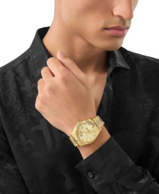 Men's Date Superlative Gold Ion Plated Stainless Steel Bracelet Watch 41mm