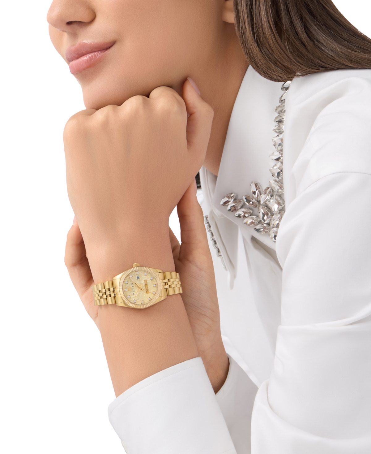 Philipp Plein Date Superlative Crystal Watch In Ip Yellow Gold