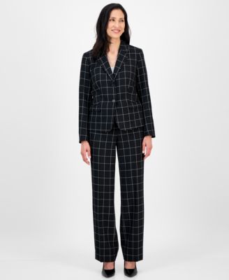Le Suit - Women's Windowpane Check Notch Collar Pantsuit