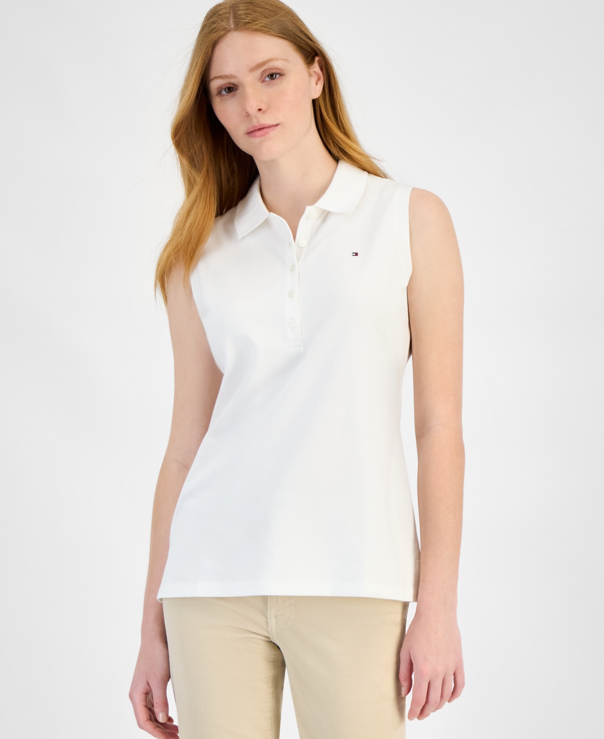 Tommy Hilfiger Women's Solid-color Pique-knit Sleeveless Polo