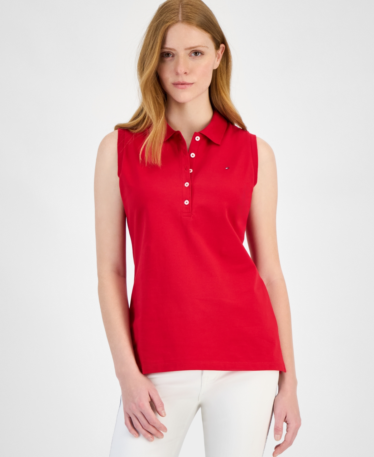 Tommy Hilfiger Women's Solid-color Pique-knit Sleeveless Polo