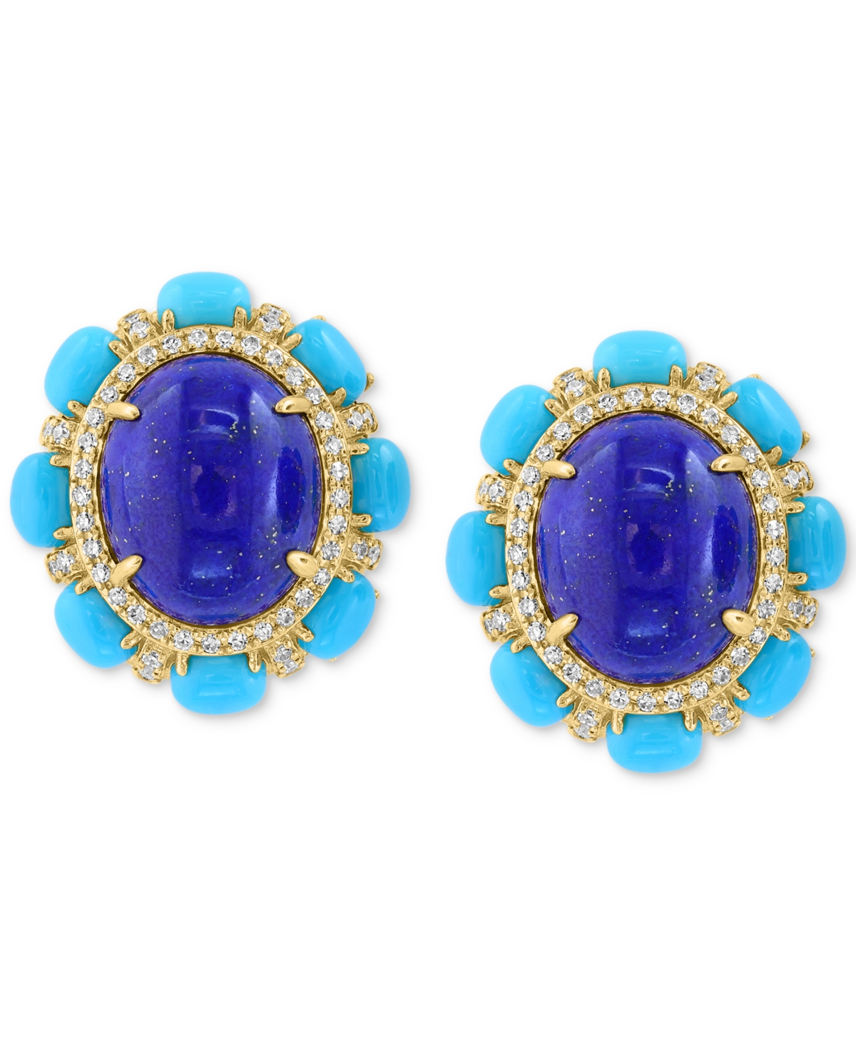 Effy Collection Effy Lapis Lazuli, Sleeping Beauty Turquoise & Diamond (1/4 Ct. T.w.) Halo Stud Earrings In 14k Gold In Multi