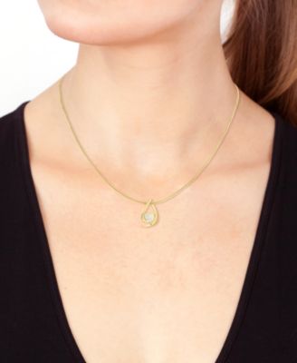 EFFY&reg; Ethiopian Opal (1-5/8) & Diamond (1/20 ct. t.w.) 18" Pendant Necklace in 14k Gold-Plated Sterling Silver