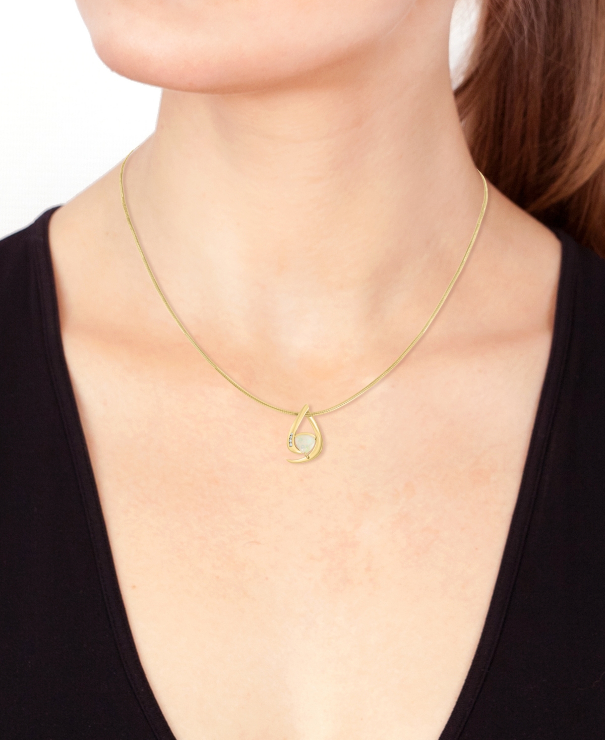 Effy Collection Effy Ethiopian Opal (1-5/8) & Diamond (1/20 Ct. T.w.) 18" Pendant Necklace In 14k Gold-plated Sterli In Multi