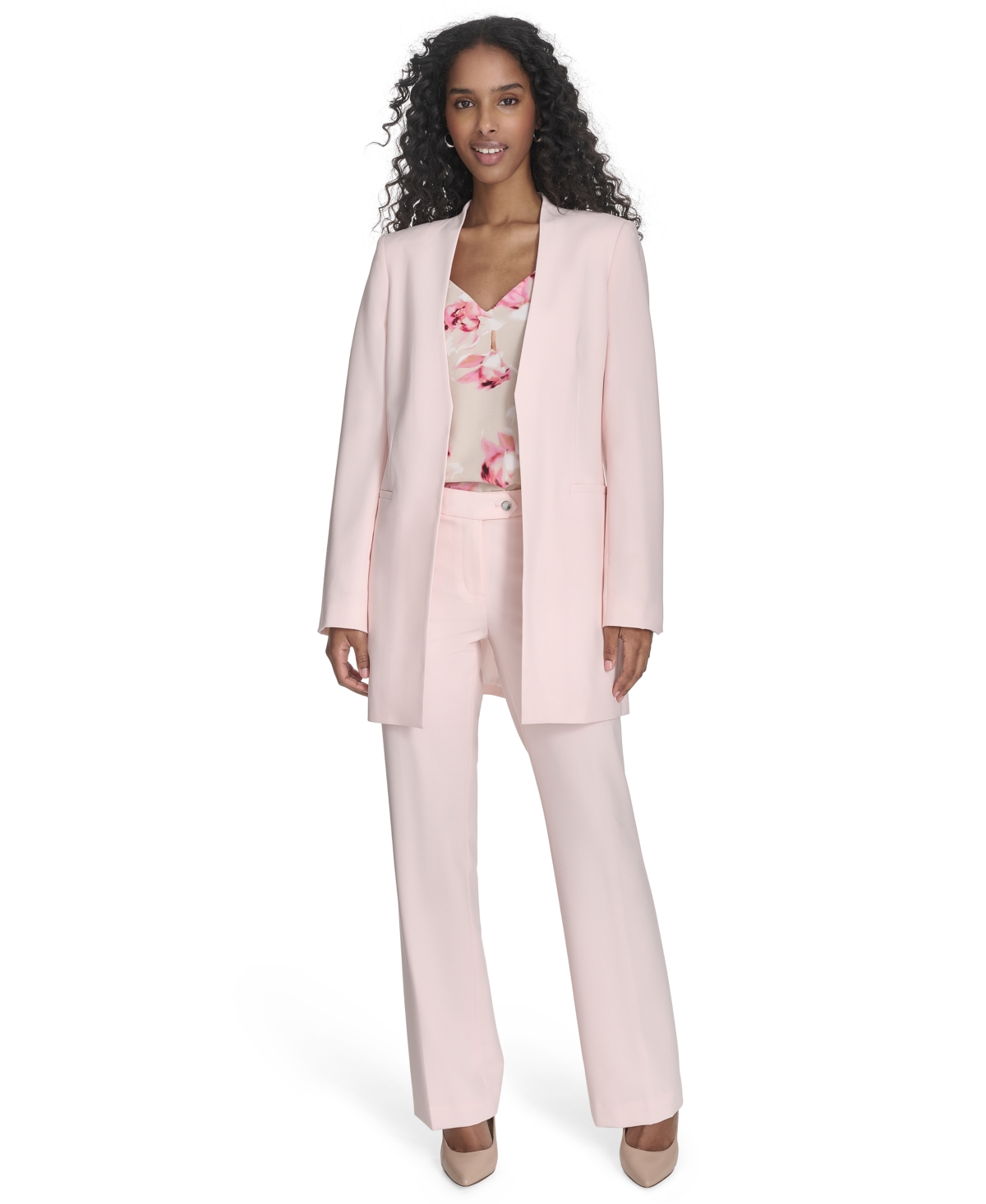 Shop Calvin Klein Petite Collarless Open-front Jacket In Parfait