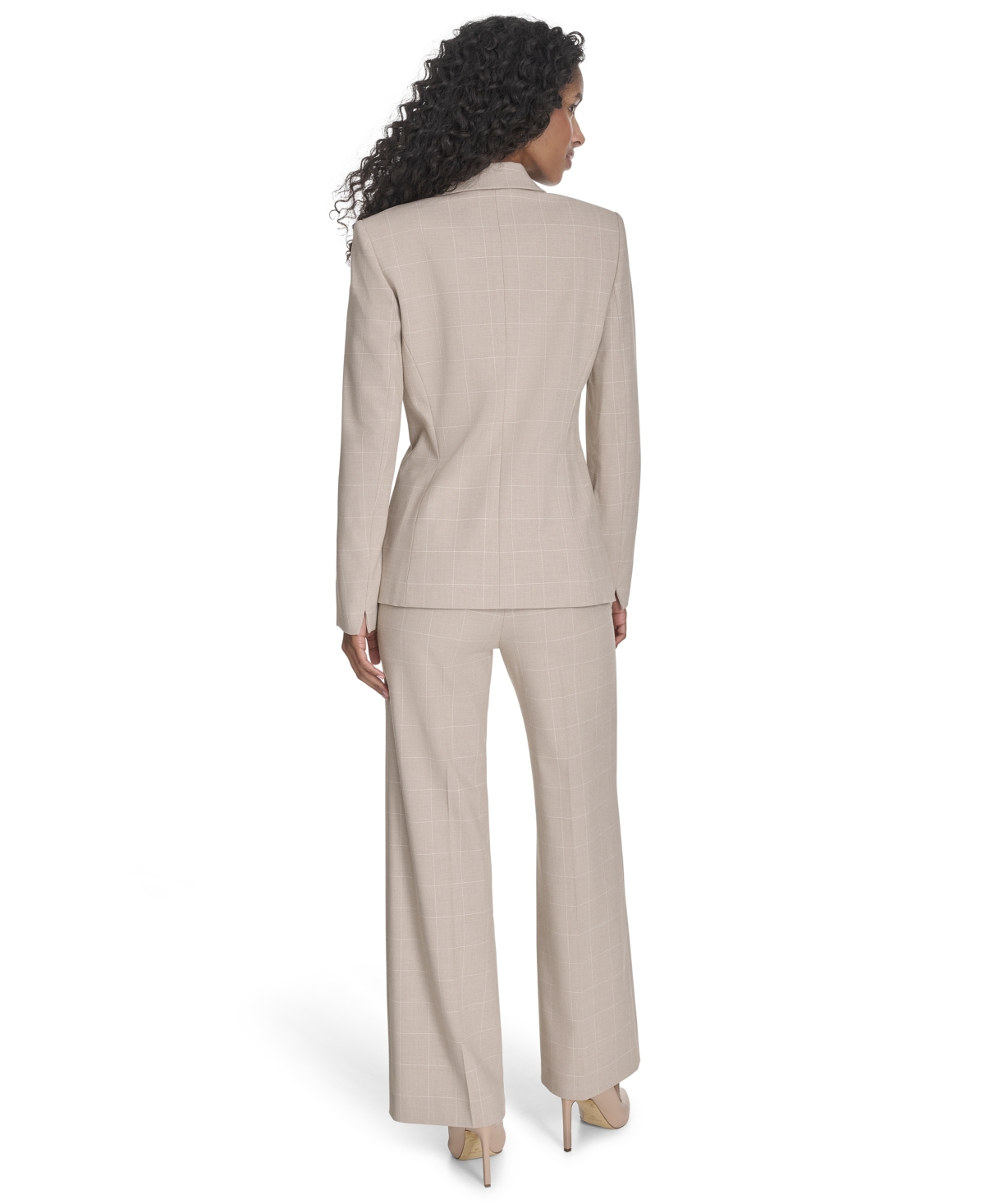 Shop Calvin Klein Petite Windowpane Double-breasted Blazer In Wicker Multi