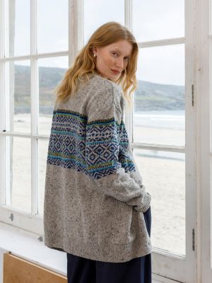 Women's Warm Cardigan with Fair Isle Pattern, Boyfriend Fit