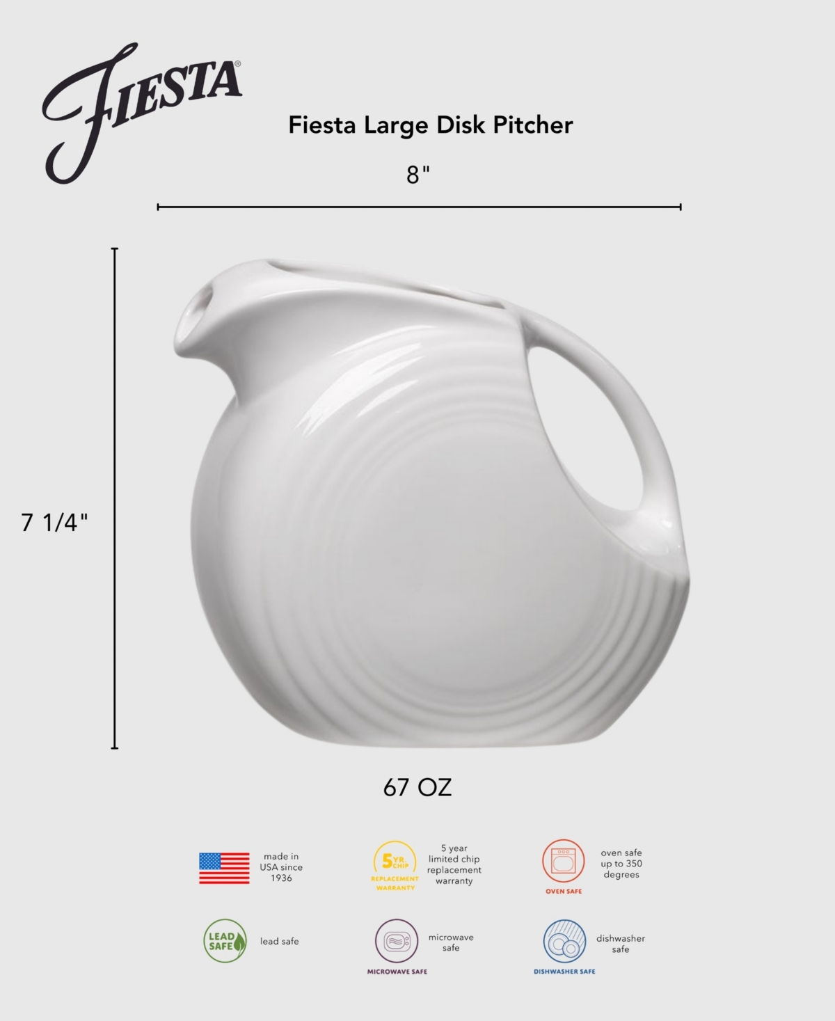 Fiesta Large Disk Pitcher, 67 Oz.