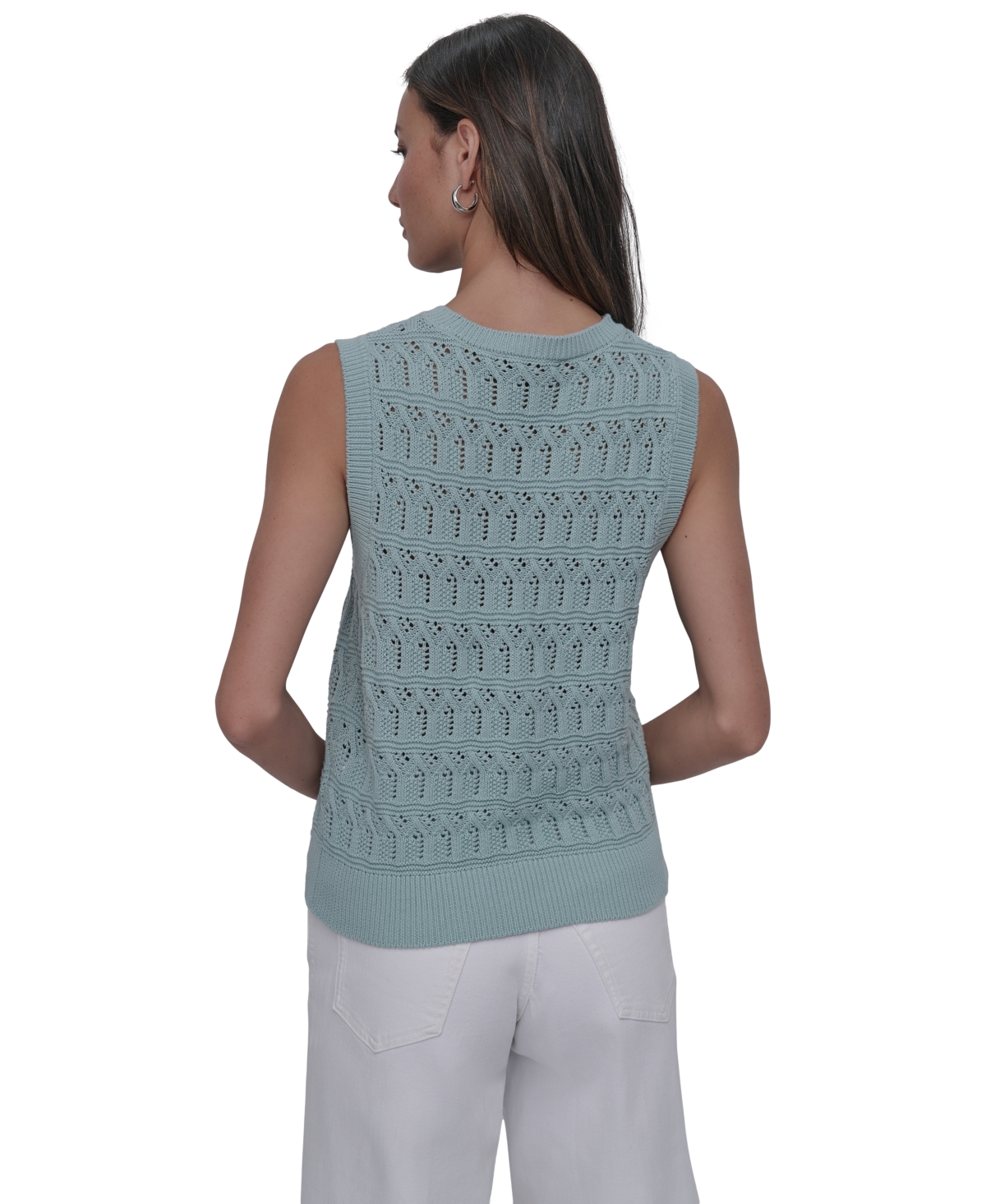 DKNY JEANS WOMEN'S COTTON POINTELLE-KNIT SLEEVELESS SWEATER 