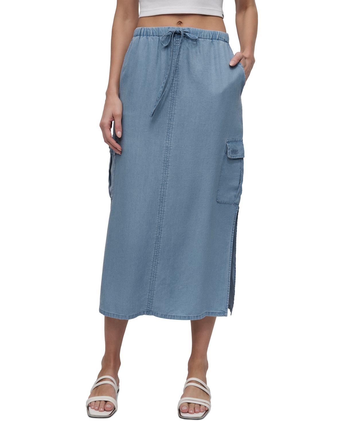 Dkny Jeans Women's Chambray Cargo Midi Skirt - Fjz