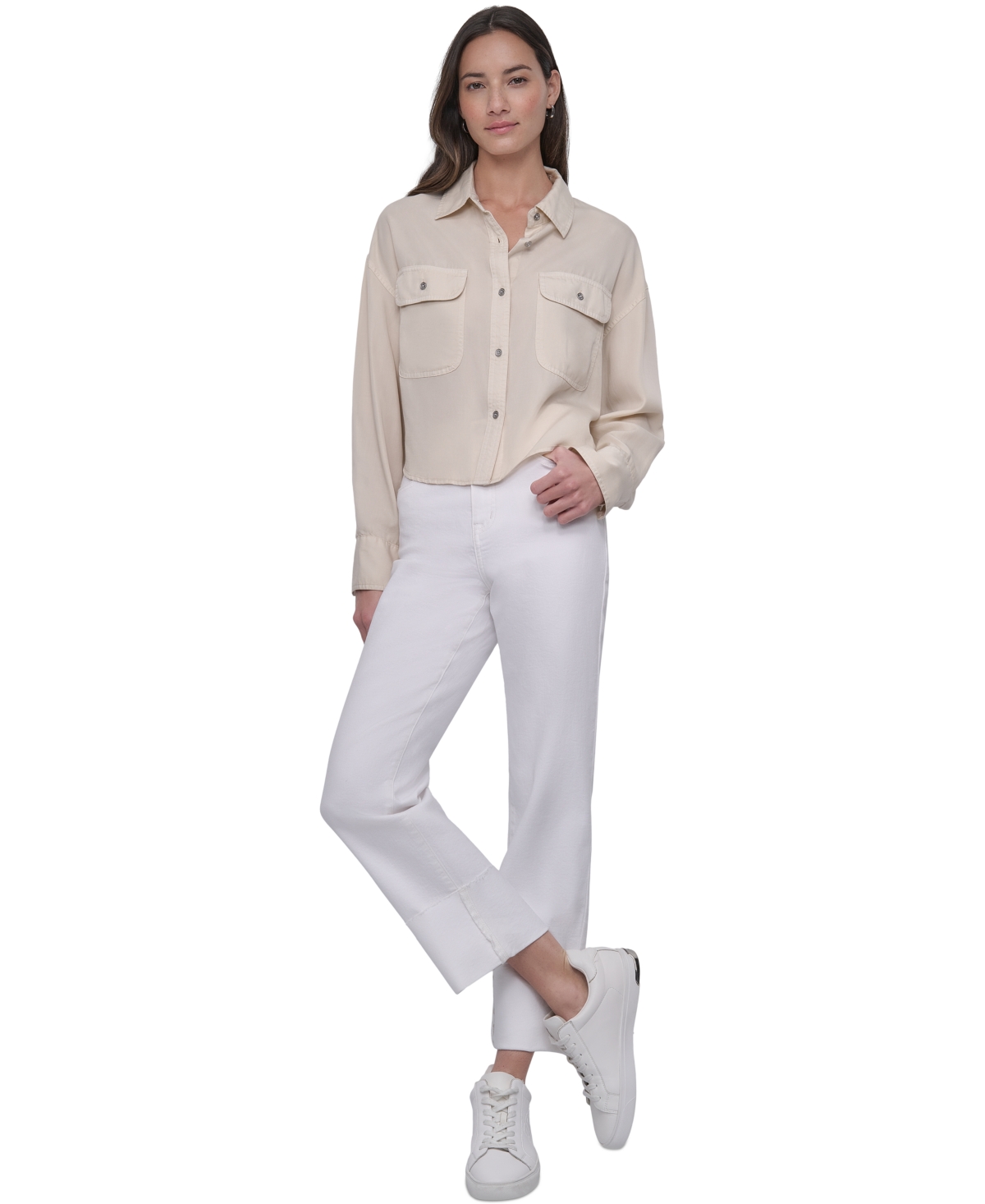 DKNY JEANS WOMEN'S CROPPED FLAP-POCKET SHIRT 