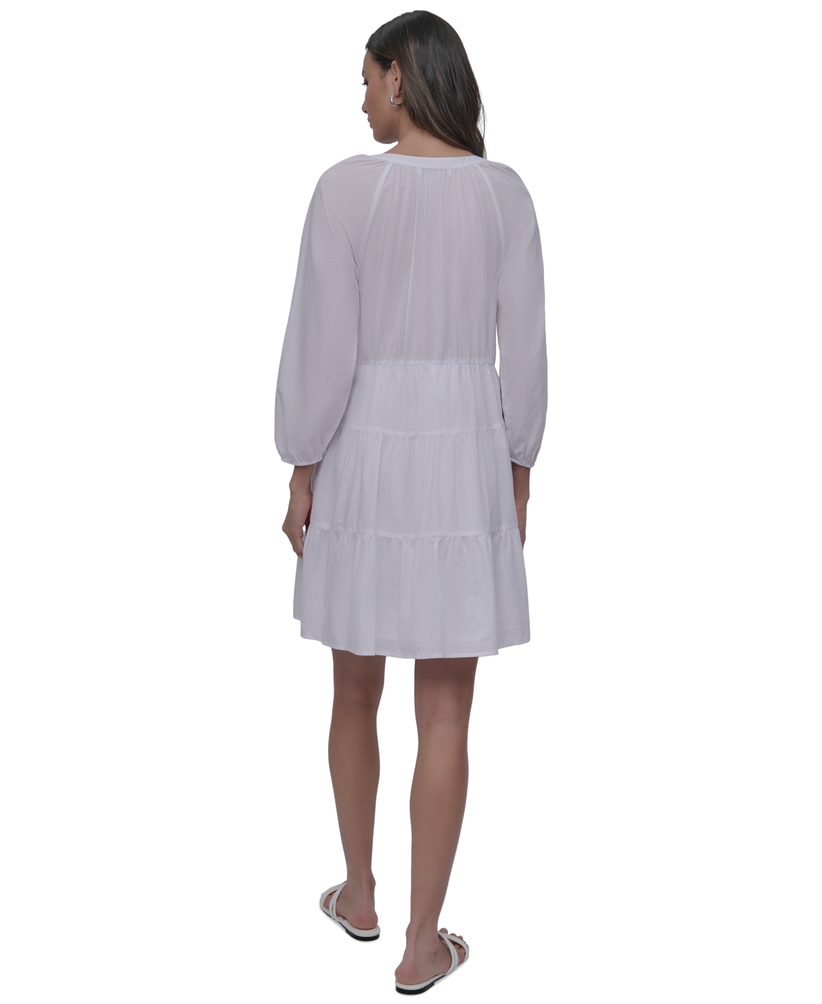 DKNY JEANS WOMEN'S COTTON SPLIT-NECK TIERED DRESS 