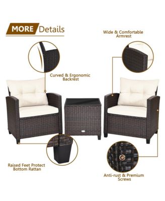 3PCS Patio Outdoor Rattan Conversation Set Garden Yard w/ Cushions Coffee Table