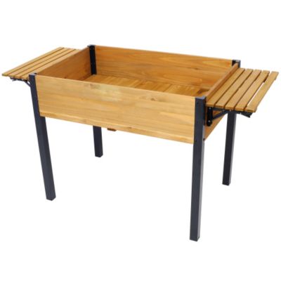 52.7inch x 23.6inch x 29.5inch Raised Garden Bed Metal Leg Wood Planter Box with Folding Storage Shelf
