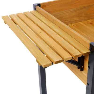 52.7inch x 23.6inch x 29.5inch Raised Garden Bed Metal Leg Wood Planter Box with Folding Storage Shelf