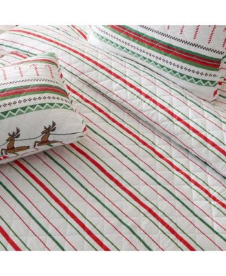 Holiday Striped Microfiber Lightweight Quilt Set with Shams