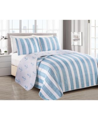 Stripes & Anchors Microfiber Quilt Set With Shams