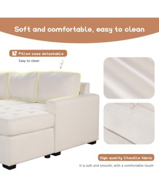 3-Piece Fabric Sectional Sofa – Pull-out Sleeper Bed, Lounge Chair, USB & Type-C Ports – Living Room/Office Furniture