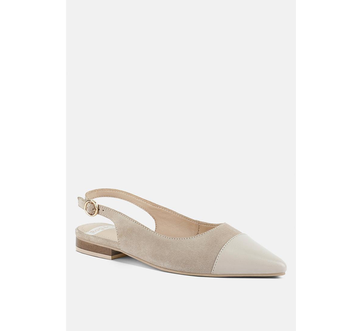 Uwaha Genuine Leather & Real Suede Slingback Flats - Tan