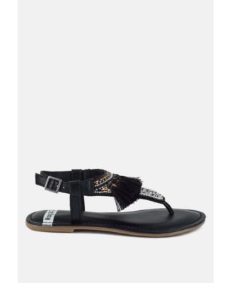 Rag and Co Womens Risha Genuine Leather Tassel Sandals