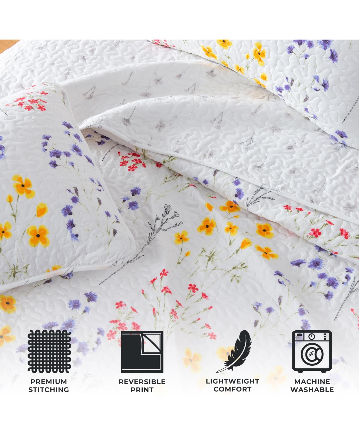 Linery & Co. Colorful Floral Microfiber Quilt Set With Shams