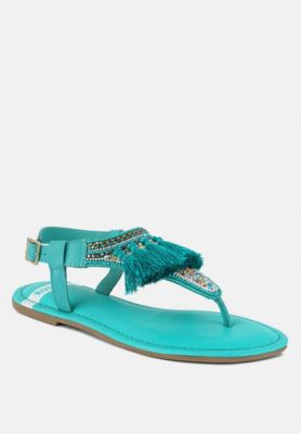 Rag and Co Womens Risha Genuine Leather Tassel Sandals