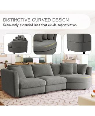 Three Indoor Cushioned Combination Sofas with Three Pillows and Curved Seat, for Living Room, Study Room, and Apartment