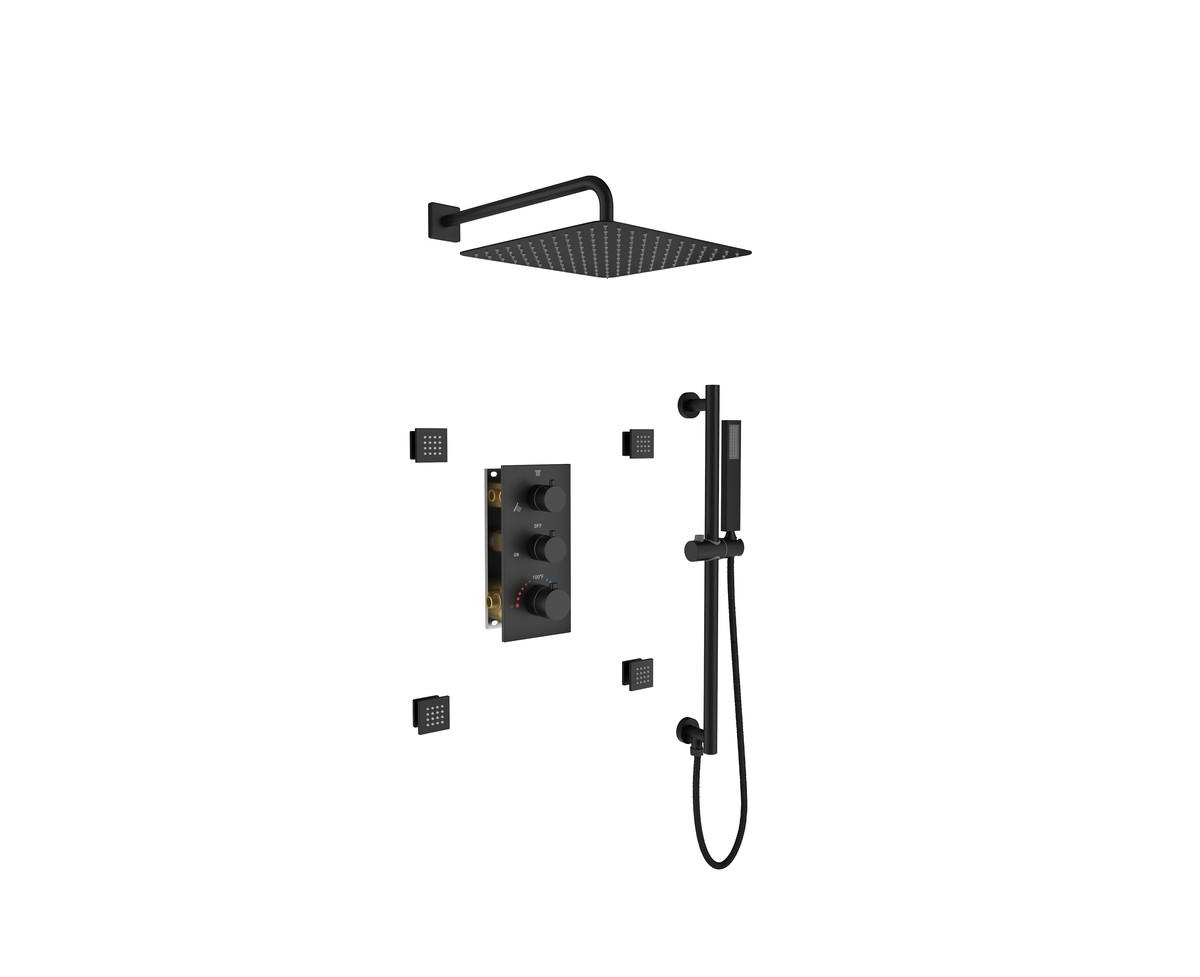 Wall Mounted Thermostatic Shower System With Body Jets With Handheld Shower - Brushed gold