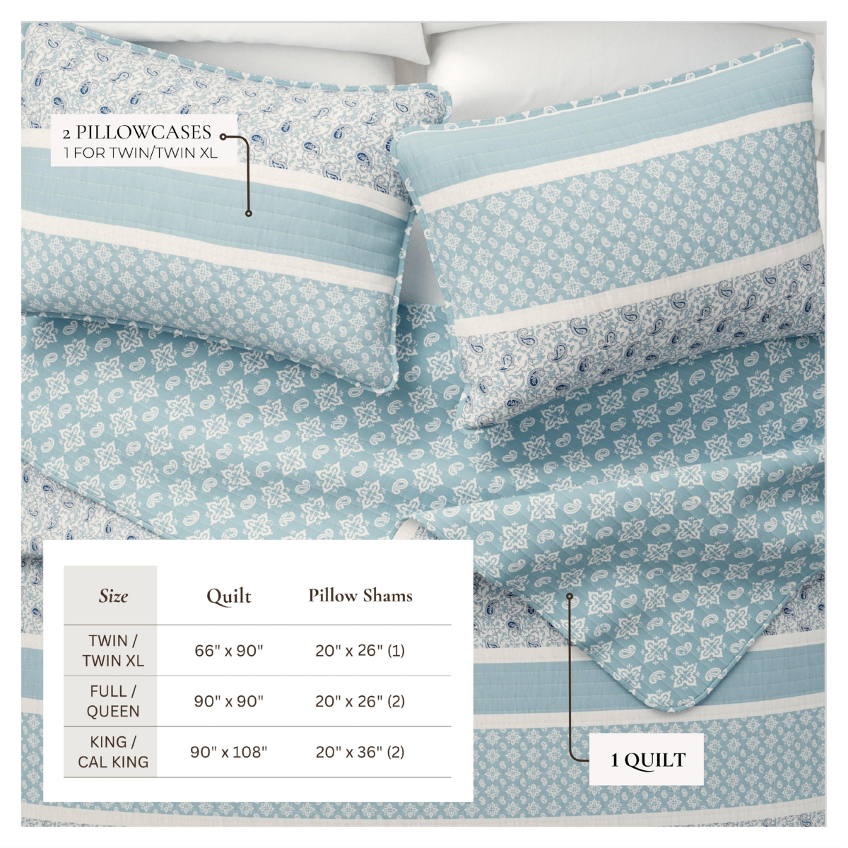 Linery & Co. Stripe Paisley Microfiber Quilt Set With Shams