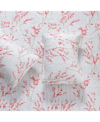 Cherry Blossom Floral Microfiber Quilt Set With Shams
