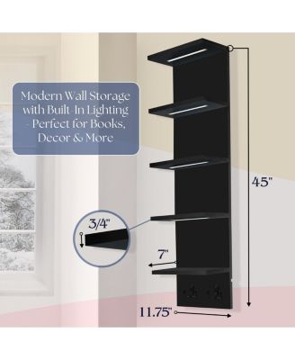 5 Tier Wall Mounted Floating Shelf Unit with LED Lights - Home Decor and Storage Organizer